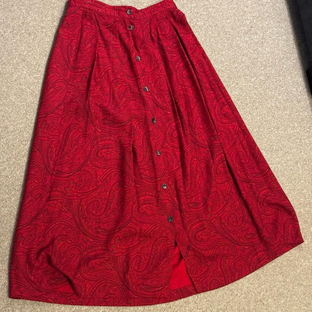 Liz Claiborne Vintage Red Maxi A-Line Skirt with Pleats